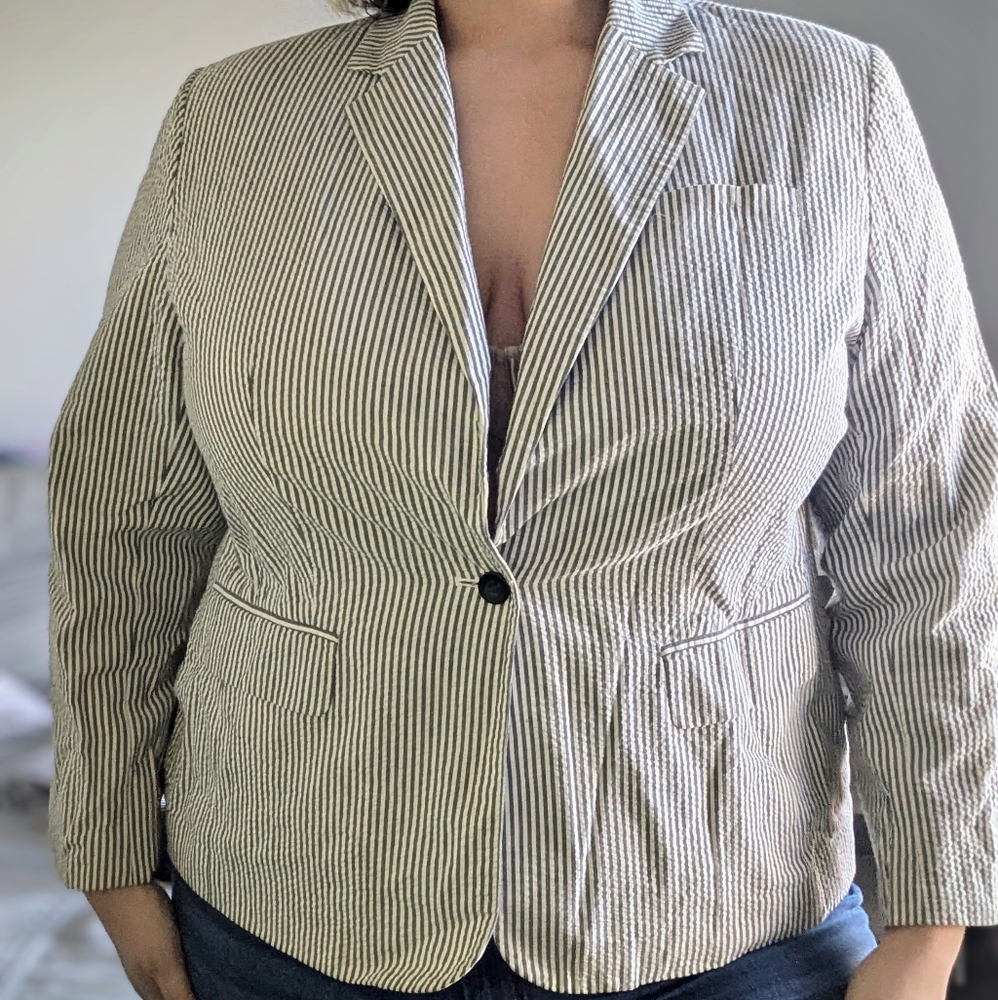 Charter Club Women 18W White and Black Striped Jacket